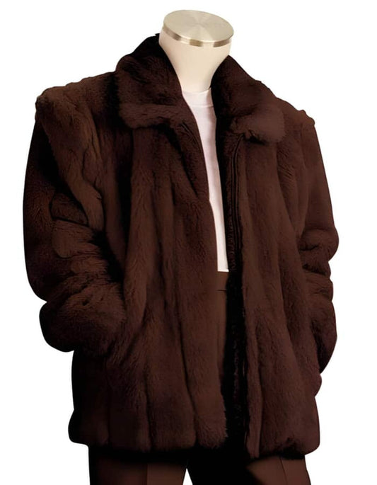 Mens Overcoat - Topcoat For Men - Winter Fabric - Faux Fur 3/4 Length Coat Coco Chocolate brown Overcoat - Men's Tuxedo USA