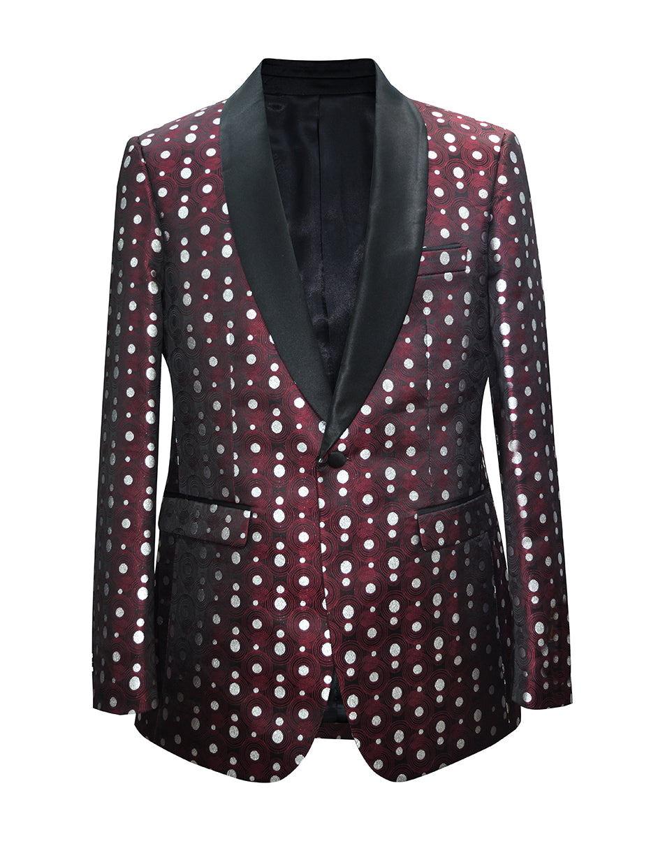 Mens Polka Dot Shawl Dinner Jacket in Burgundy - Men's Tuxedo USA