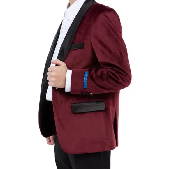 Perry Ellis Boys Velvet Jacket, Burgundy - Men's Tuxedo USA