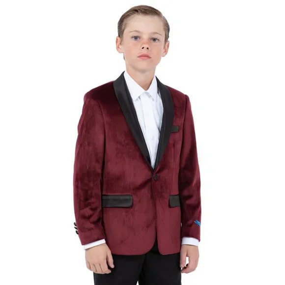 Perry Ellis Boys Velvet Jacket, Burgundy - Men's Tuxedo USA