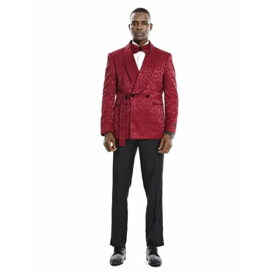 Knot Side Textured Paisley 2pc Tuxedo, Burgundy - Men's Tuxedo USA