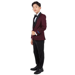 New Perry Ellis Boys Burgundy Tuxedo Set, Solid 5-Piece Black Shawl Collar - Men's Tuxedo USA