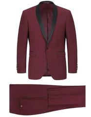 Mens 1 Button Shawl Lapel Wedding | Prom Tuxedo in Burgundy - Men's Tuxedo USA