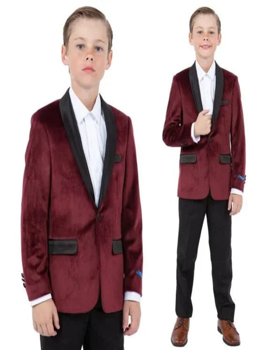 Perry Ellis Boys Velvet Jacket, Burgundy - Men's Tuxedo USA