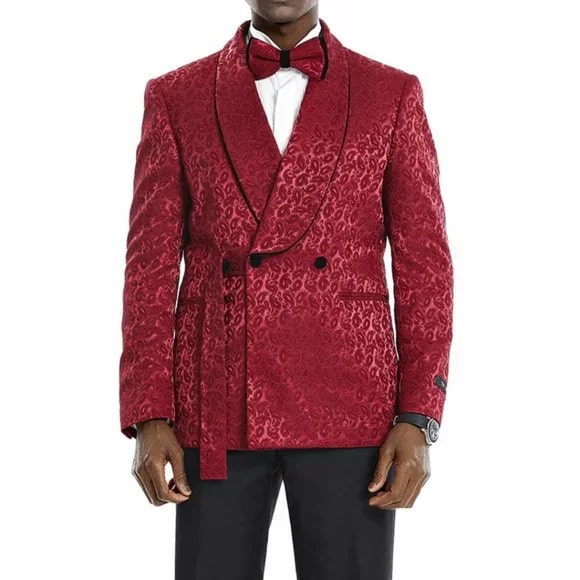 Knot Side Textured Paisley 2pc Tuxedo, Burgundy - Men's Tuxedo USA