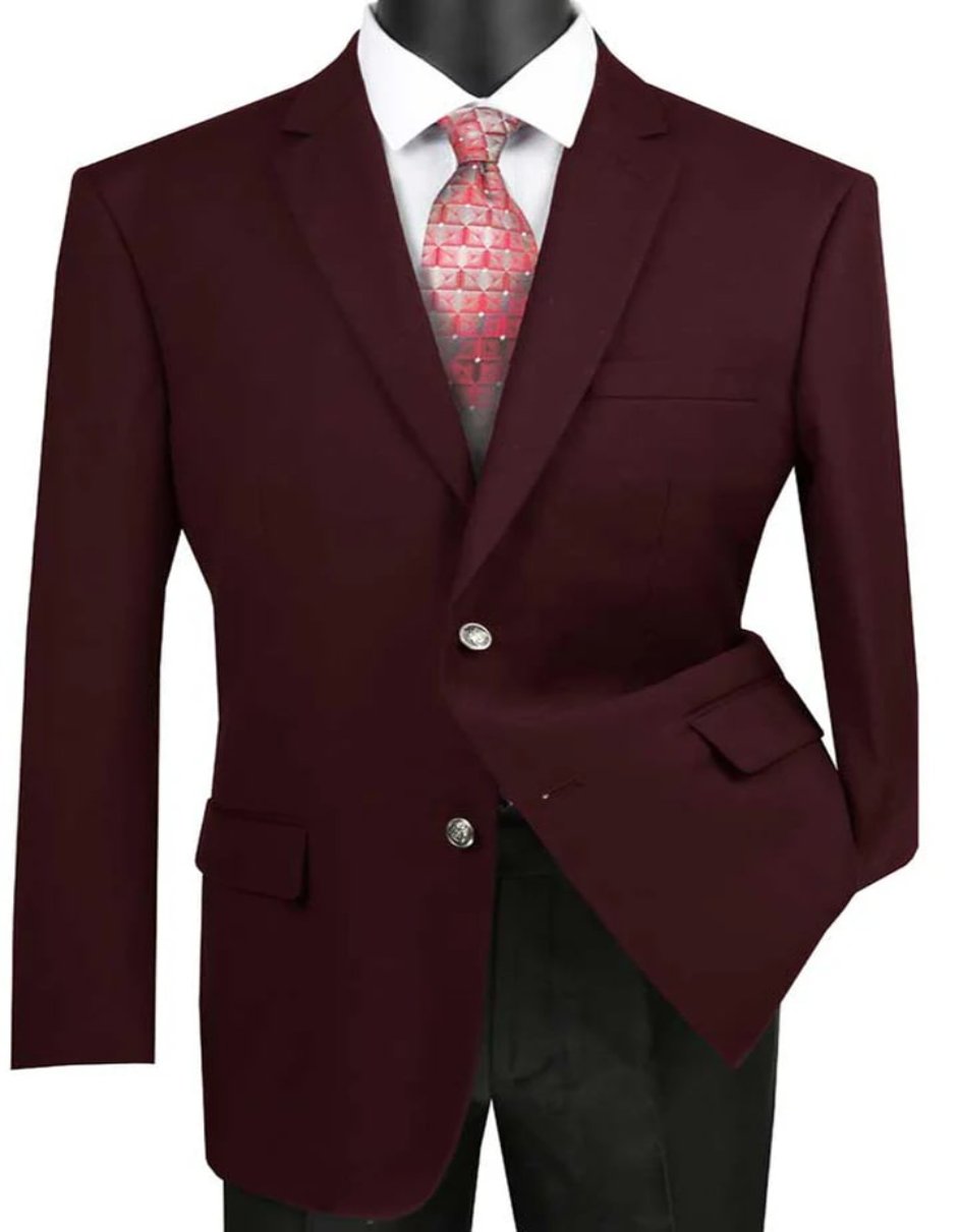 Mens Classic Fit Two Button Dress Blazer Burgundy Sport Jacket - Men's Tuxedo USA