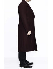 Mens Overcoat - Topcoat For Men - Winter Fabric - 3 Button Ankle length Wool Dress Top Coat/Overcoat In Burgundy - Men's Tuxedo USA