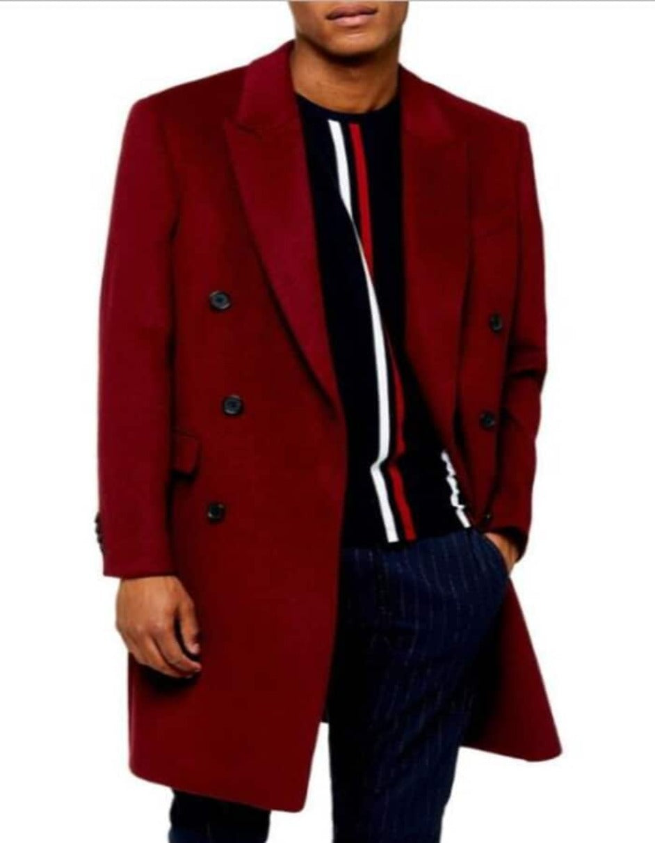 Mens Overcoat - Topcoat For Men - Winter Fabric - men's Burgundy ~ Wine ~ Double Breasted Maroon Overcoats - Men's Tuxedo USA