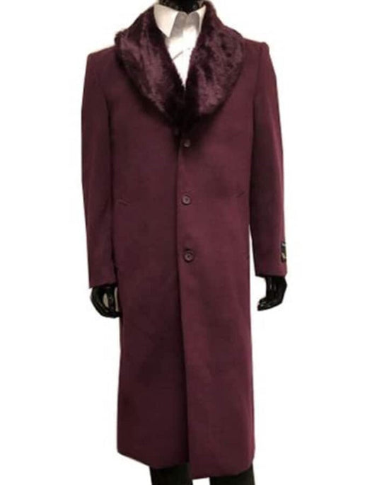 Mens Overcoat - Topcoat For Men - Winter Fabric - men's Wool men's Overcoat With Fur Collar Full Length 48 Inches - Men's Tuxedo USA