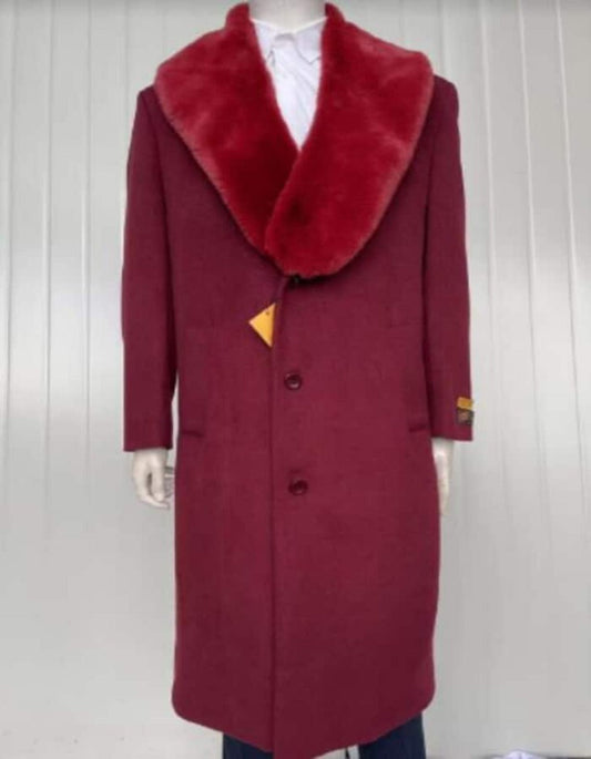 Mens Overcoat - Topcoat For Men - Winter Fabric - Mens Cashmere Blend Burgundy Coat Full length - Cashmere Overcoat - Men's Tuxedo USA