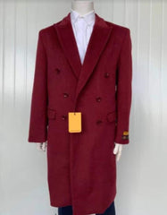 Mens Overcoat - Topcoat For Men - Winter Fabric - Six Button Mens Cashmere Blend Burgundy Coat Full length - Cashmere Overcoat - Men's Tuxedo USA