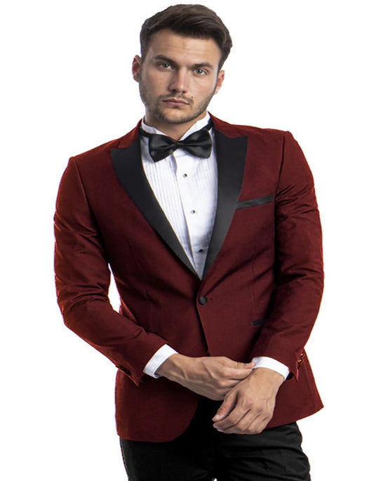 Mens Burgundy Prom Tuxedo - Maroon Wedding Dinner Peak Lapel Suit - Men's Tuxedo USA