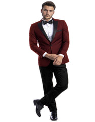 Mens Burgundy Prom Tuxedo - Maroon Wedding Dinner Peak Lapel Suit - Men's Tuxedo USA