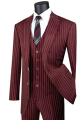 Mens Vested Gangster Pinstripe 1920's Vintage Suit in Burgundy with Gold Pinstripes - Men's Tuxedo USA