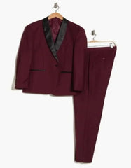 Burgundy Tuxedo - Maroon Burgundy Color - Shawl Collar Tuxedo Vested Suit - Burgundy Wedding Prom Suit