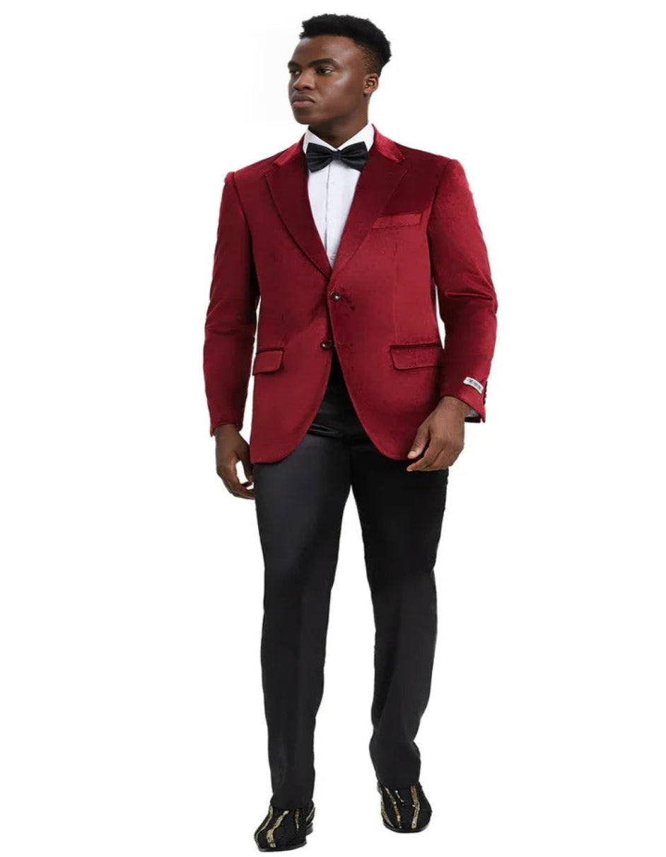 Mens Velvet Dinner Jacket - Velvet Tuxedo Two Button Jacket in Color Burgundy