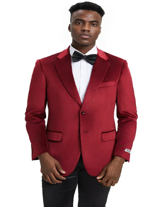 Mens Velvet Dinner Jacket - Velvet Tuxedo Two Button Jacket in Color Burgundy