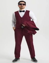 Burgundy Tuxedo - Maroon Burgundy Color - Mens One Button Shawl Lapel Matching Pants and Vest Tuxedo in Burgundy