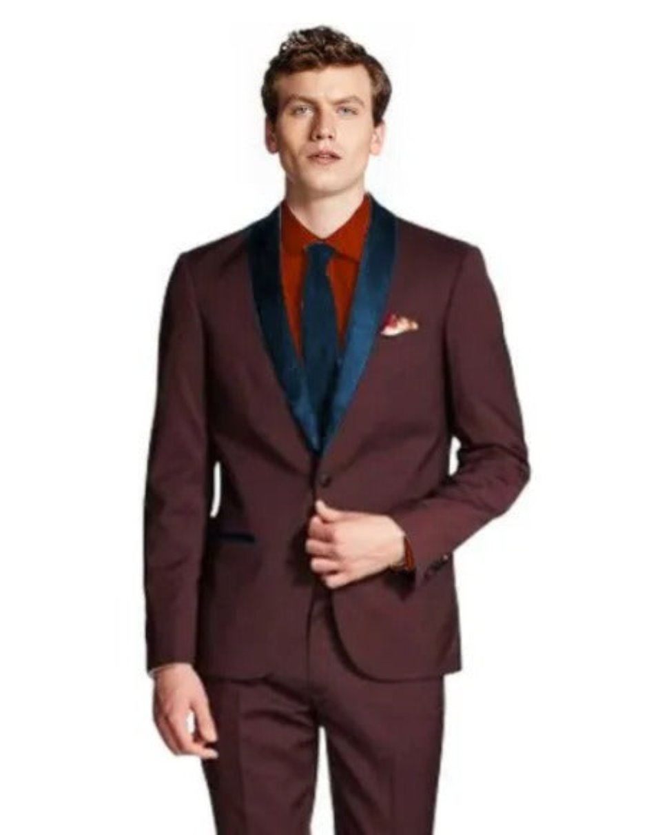 Burgundy Tuxedo - Maroon Burgundy Color Men's Shawl Lapel Maroon/Navy ~ Wine ~ Maroon Suit Tuxedo Burgundy Suit