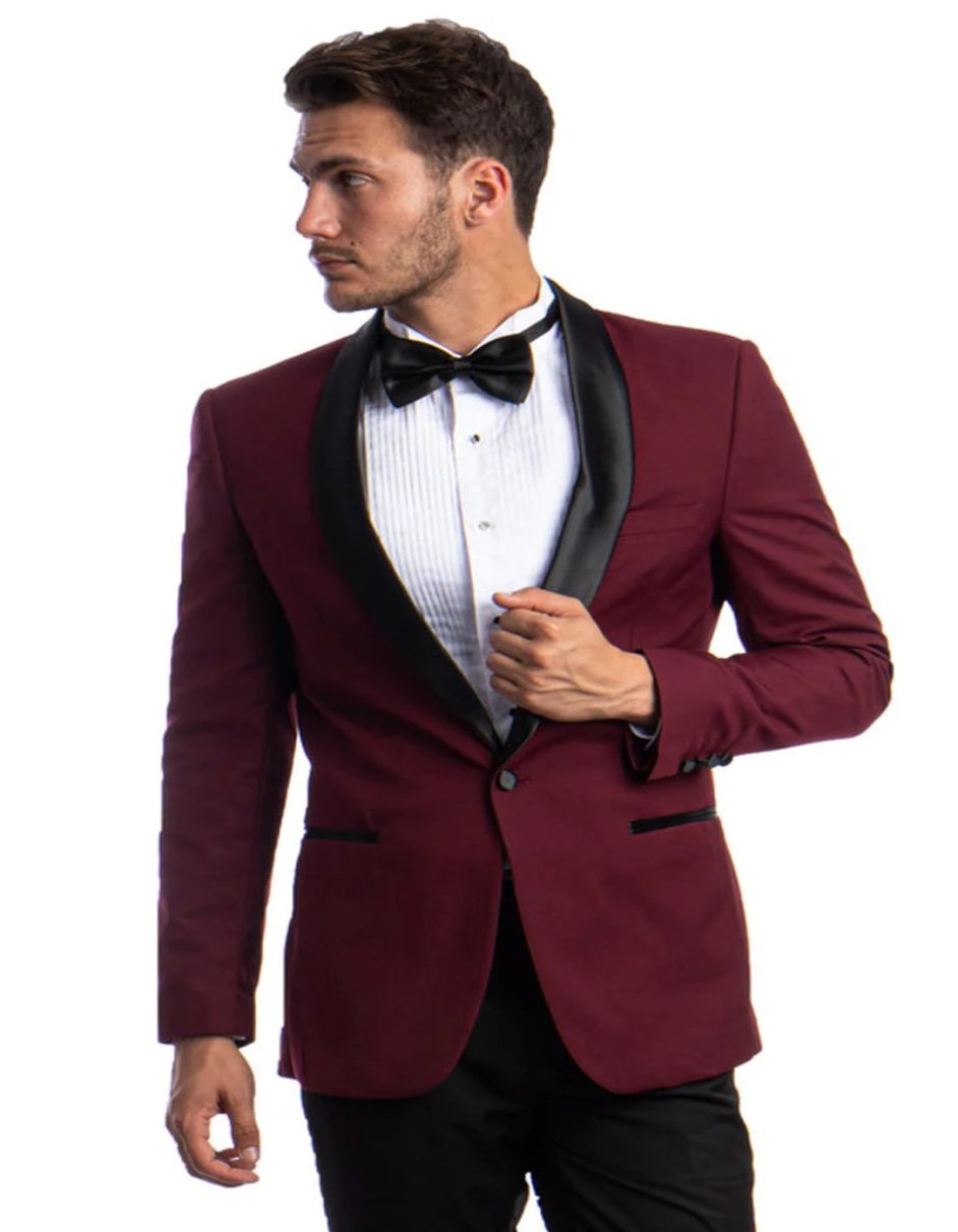 Mens Burgundy Prom Tuxedo - Maroon Wedding Dinner Skinny Fit Suit - Men's Tuxedo USA