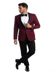 New Azzuro Burgundy with Black Shawl Slim Fit Tuxedo - Men's Tuxedo USA