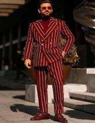 Burgundy Pinstripe Suit - Mens 1920s Gangster Pinstripe Suit - Double Breasted Chalk Pinstripe - Men's Tuxedo USA