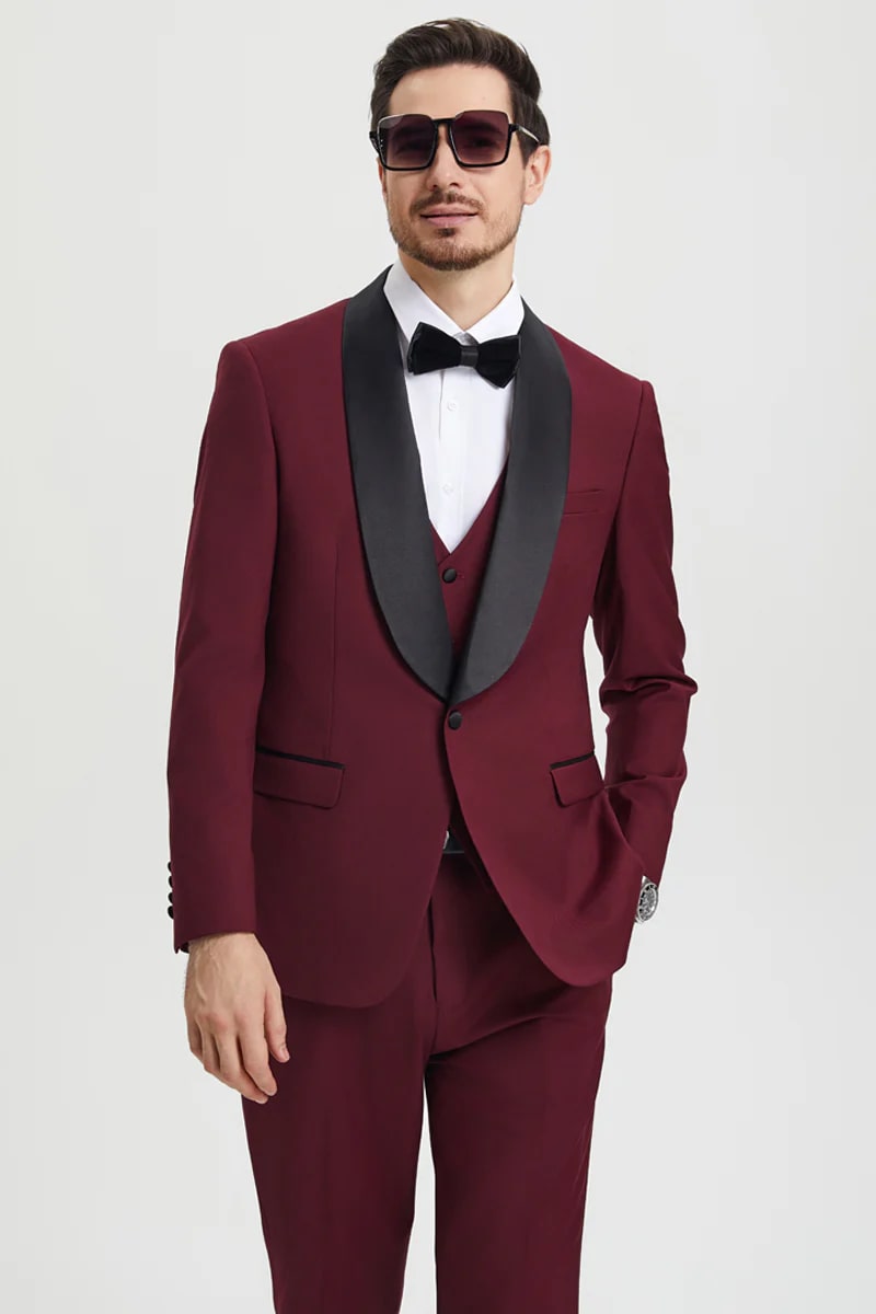 Mens Burgundy Prom Tuxedo - Maroon Wedding Dinner Designer Suit - Men's Tuxedo USA