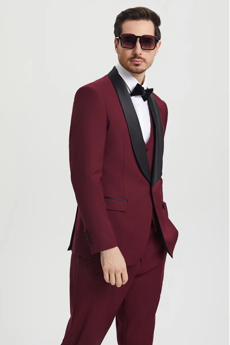 Mens Burgundy Prom Tuxedo - Maroon Wedding Dinner Designer Suit - Men's Tuxedo USA