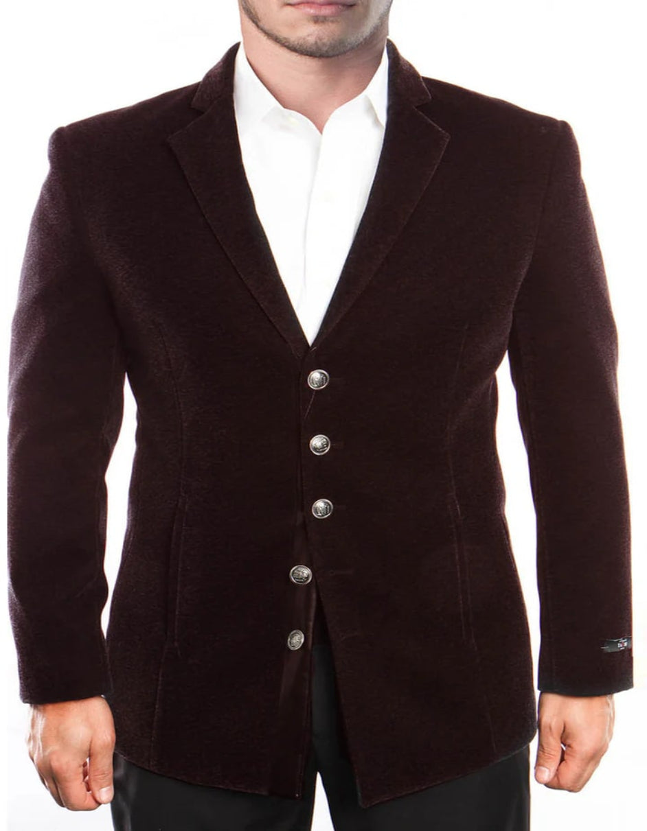 Mens Velvet Dinner Jacket - Velvet Tuxedo Single Breasted Jacket in Color Burgundy