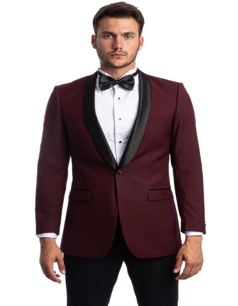 Men's One Button Shawl Lapel Burgundy and Black Dinner Jacket - Men's Tuxedo USA