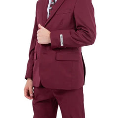 Exclusive Stacy Adams 5pc Boys Suit Solid Slim Fit, Burgundy - Men's Tuxedo USA