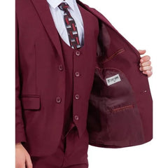 Exclusive Stacy Adams 5pc Boys Suit Solid Slim Fit, Burgundy - Men's Tuxedo USA