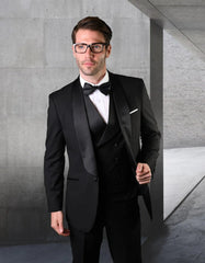 Statement Men's Black Shawl Tuxedo with Double Breasted Vest - Men's Tuxedo USA