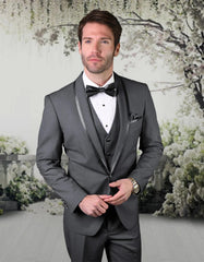 Statement Men's Charcoal Vested with Shawl Lapel Tuxedo and Bowtie - Men's Tuxedo USA