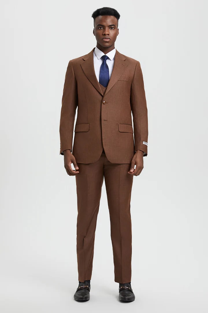 Brown Wedding Suit - Jacket + Pants - Brown Tuxedo - Brown Groomsmen Stacy Adam Suit - Men's Tuxedo USA