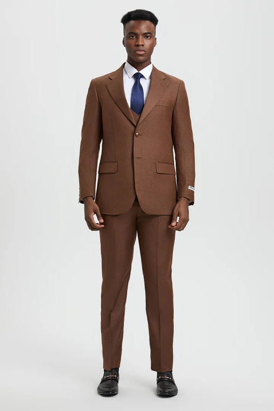 Brown Wedding Suit - Jacket + Pants - Brown Tuxedo - Brown Groomsmen Stacy Adam Suit - Men's Tuxedo USA