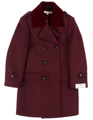 Little Boys and Toddlers Double Breasted Wool Peacoat in Burgundy - Men's Tuxedo USA