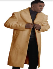 Mens Overcoat - Topcoat For Men - Winter Fabric - Mens Overcoat With Fur Collar - Camel Topcoat - Men's Tuxedo USA