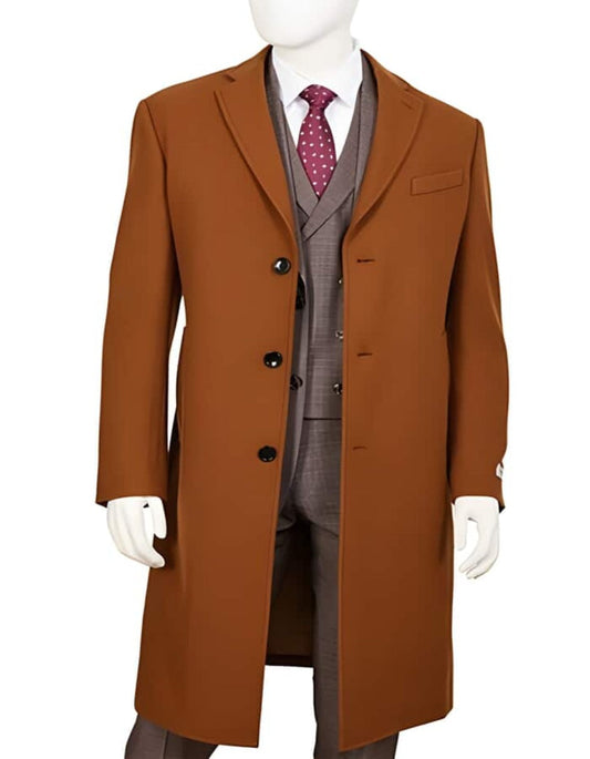 Mens Overcoat - Topcoat For Men - Winter Fabric - Men's Rust - Copper - Cognac Wool ~ Cashmere Blend Overcoat - Topcoat Three Quarter 3/4 - Men's Tuxedo USA