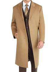 Mens Overcoat - Topcoat For Men - Winter Fabric - men's Dress Coat Long Wool Winter Dress Knee Length Coat Camel ~ Khaki Wool and Cashmere Long men's Dress Topcoat - Winter coat ~ Overcoat - Men's Tuxedo USA