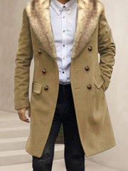 Camel Hair Overcoat - Peacoat With Fur Collar - Double Breasted Wool And Cashmere Coat - Men's Tuxedo USA