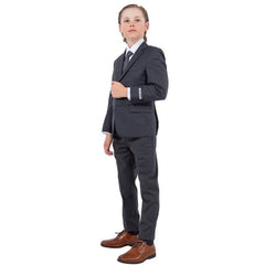 Exclusive Stacy Adams 5pc Boys Suit Solid Slim Fit, Charcoal Grey - Men's Tuxedo USA