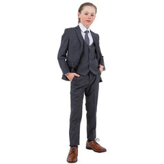 Exclusive Stacy Adams 5pc Boys Suit Solid Slim Fit, Charcoal Grey - Men's Tuxedo USA