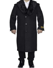 Mens Overcoat - Topcoat For Men - Winter Fabric - Dark Charcoal Grey Ankle length Big and Tall Large Man ~ Plus Size Removable Fur Collar Overcoat Three Button Long men's Dress Topcoat - Winter coat 4XL 5XL 6XL Full Length 48 Long - Men's Tuxedo USA