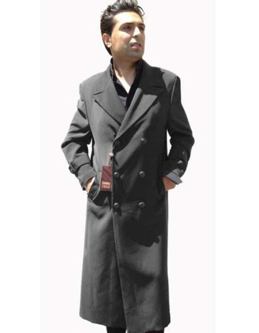 Mens Overcoat - Topcoat For Men - Winter Fabric - Double Breasted Dark Charcoal Grey Buttons Closure Overcoat - Men's Tuxedo USA