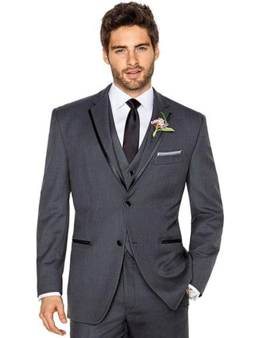 Western Suit - Cowboy Tuxedo With Trim Collar - Slim Fitted Jacket And Pants - Charcoal Gray Tuxedo - Men's Tuxedo USA