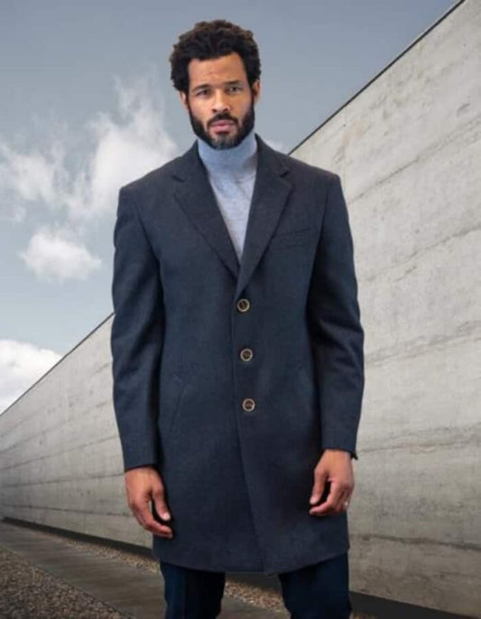 Mens Overcoat - Topcoat For Men - Winter Fabric - Statement Charcoal Overcoat - Men's Tuxedo USA