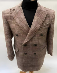 Mens Plaid Overcoat - Hounstooth Checker Pattern Topcoat - Double Breasted Six Button Rust Brown - Men's Tuxedo USA