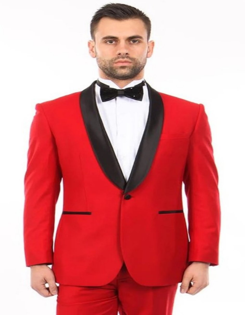 Mens 1 Button Classic Slim Fit Shawl Lapel Tuxedo in Red