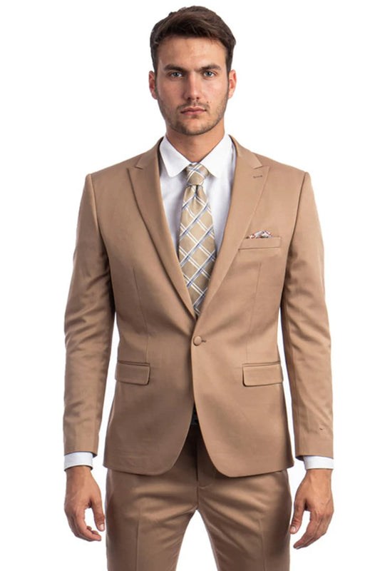 Tan Suits For Wedding - Tan Groomsmen Suits - Tan Skinny Fit Tuxedo - Men's Tuxedo USA